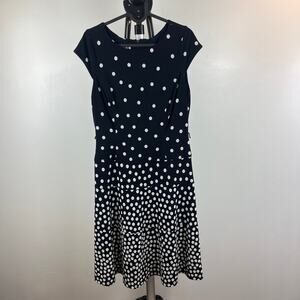 Anne Klein Polka Dot Navy Blue Polka Dot Short Sleeve Knee Length Dress Size 8